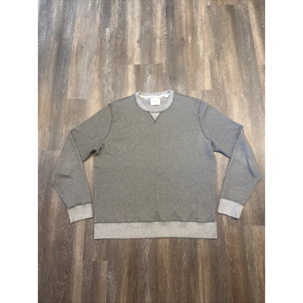 Billy Reid Men's L Gray Striped Crewneck Sweatshirt Cotton Blend Made In Peru
